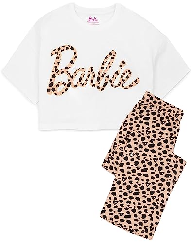 Barbie Pyjamas Womens Animal Print Logo Kumpelte T-Shirt Bottoms PJs von Barbie