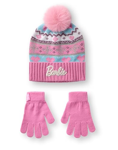 Barbie Rosa Fair-Isle-Mütze und Handschuhe-Set für Mädchen – Einheitsgröße | Winter-Strickaccessoires für Kinder Fair Isle Design | Gemütliche Kaltwetterbekleidung von Barbie
