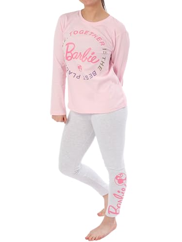 Barbie Schlafanzug Damen | Damen Schlafanzug aus Baumwolle | Damen-Pyjama mit Langen Ärmeln | Rosa | L von Barbie
