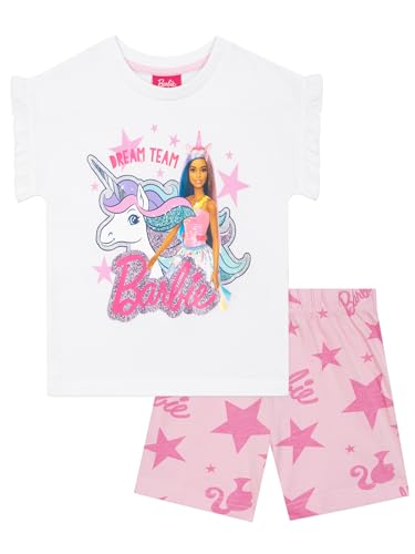 Barbie Schlafanzug | Kurz Schlafanzug Mädchen | Einhorn Pyjama Kinder | Weiß 104 von Barbie