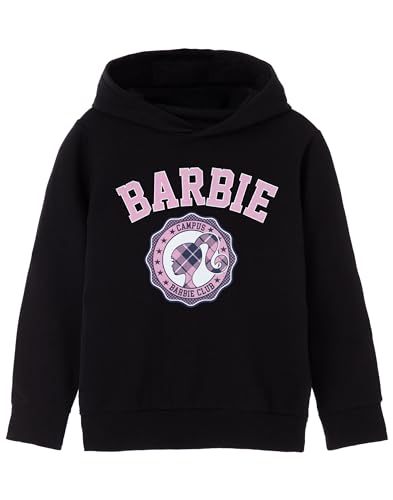 Barbie Schwarzer Kapuzenpullover für Mädchen, kariertes Collegiate-Design, offizieller Merchandise-Artikel, bequemes und stilvolles Sweatshirt für modische Mädchen, Schwarz , 7-8 Years von Barbie