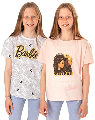 Barbie T-Shirt Mädchen 2 Pack Kinder Inspirierende Puppe Logo Rosa Weiß Top 5-6 Jahre von Barbie