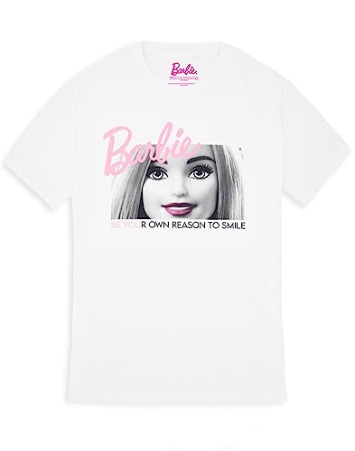 Barbie T-Shirt für Damen | Damenpuppe Inspirierendes weißes rosa Oberteil | Seien Sie Ihr eigener Grund zum Lächeln Design von Barbie