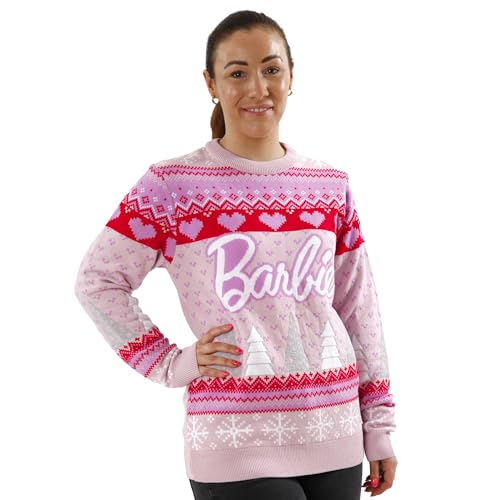 Barbie Weihnachtspullover Für Damen | Weihnachtspulli Damen | Christmas Pullover | Rosa XL von Barbie