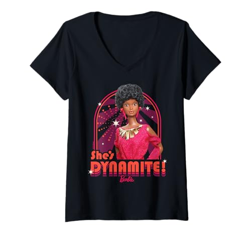 Damen Barbie - She's Dynamite! Puppe T-Shirt mit V-Ausschnitt von Barbie