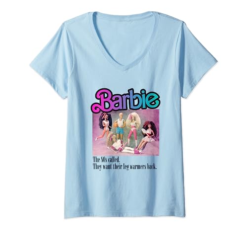Offizielles Barbie-T-Shirt für Damen, Gruppe der 80er Jahre T-Shirt mit V-Ausschnitt von Barbie
