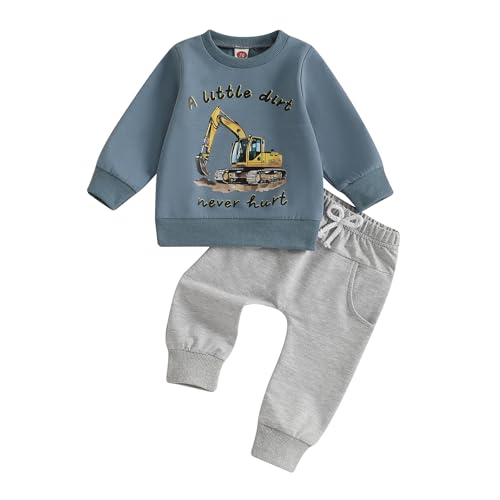2PCS Babykleidung Set Baby Jungen Traktor Babyset Langarmshirt Sweatshirt + Hose Neugeborene Kleinkind Kleidung Outfit Set Pullover Hosen Zweiteiler Set Trainingsanzüge (A-Grau, 18-24 Monate) von Barbotimer