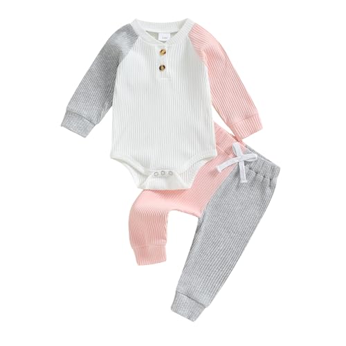 Baby Kleidung Set Neugeborene Mädchen Jungen Langarm Strampler + Lange Hose 2Pcs Babykleidung Outfit (Pink, 0-3 Monate) von Barbotimer