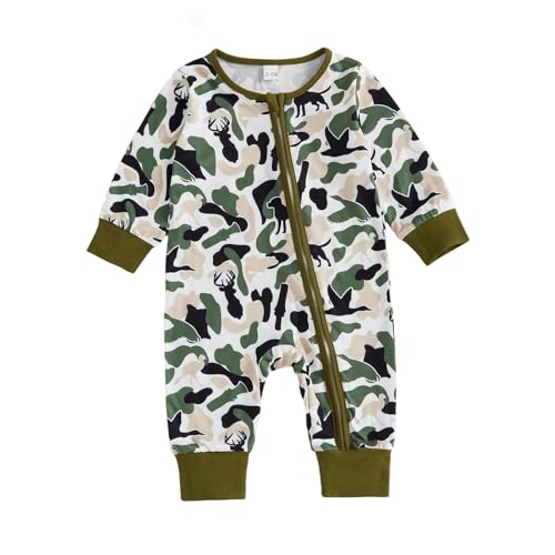 Baby Mädchen Jungen Jagdkleidung Stockente Ente Hirsch Reißverschluss Jumpsuit Langarm Camo Strampler Retro Floral Küken Bodysuit Bauernhof Thema Neugeborene Herbst Outfit Welcome Home, armee-grün, 6 von Barbotimer