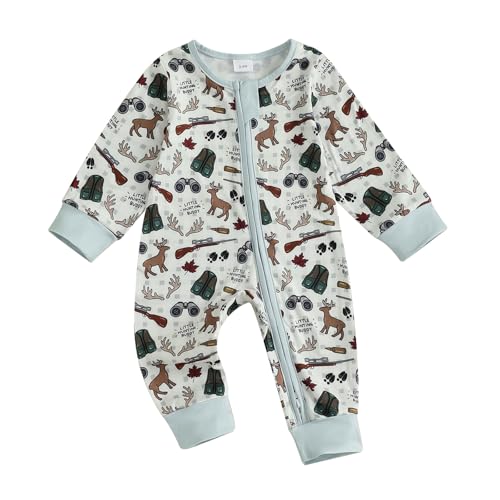 Baby Mädchen Jungen Jagdkleidung Stockente Ente Hirsch Reißverschluss Jumpsuit Langarm Camo Strampler Retro Floral Küken Bodysuit Bauernhof Thema Neugeborene Herbst Outfit Welcome Home, grün, 0-3 von Barbotimer