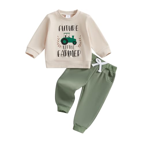 Babykleidung Set Jungen Traktor Babyset Langarmshirt Sweatshirt + Hose Kleinkind Kleidung Outfit Set Pullover und Hosen Zweiteiler Set Trainingsanzüge Neugeborene Outfit (Armee Grün, 6-12 Months) von Barbotimer