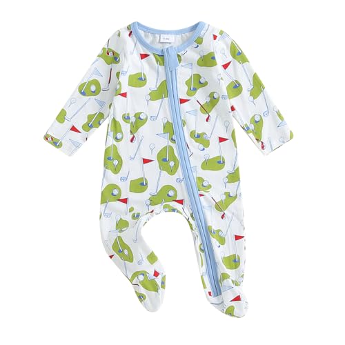 Barbotimer Neugeborenen Overall Unisex Langarm Body Strampler mit Golf Schlafanzug Reißverschluss Einteiler für Jungen und Mädchen Schlafstrampler Zipper Pyjama Fuß Pjs (Weiß, 0-3 Months) von Barbotimer