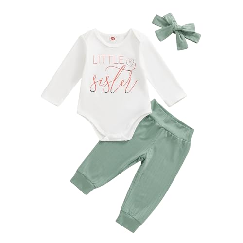 Bekleidungssets Baby Mädchen Big Sister Pullover Langarm Sweatshirt+Hosen Zweiteilige Outfit mit Stirnband Little Sister Jogginganzug Neugeborene Strampler Bodysuit (02-Little Sister, 3-6 Monate) von Barbotimer
