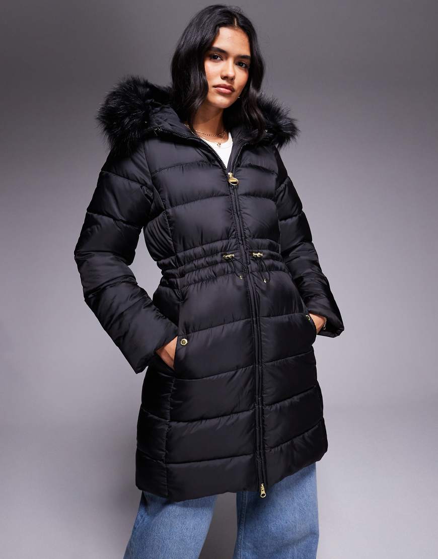 Barbour International - Anastasia - Pufferjacke in Schwarz mit Kapuze mit Kunstpelzbesatz von Barbour International