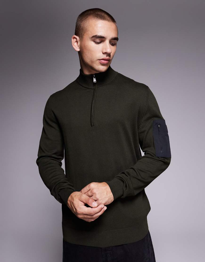 Barbour International - Blades - Pullover aus Baumwolle in Salbeigrün mit halblangem Reißverschluss von Barbour International