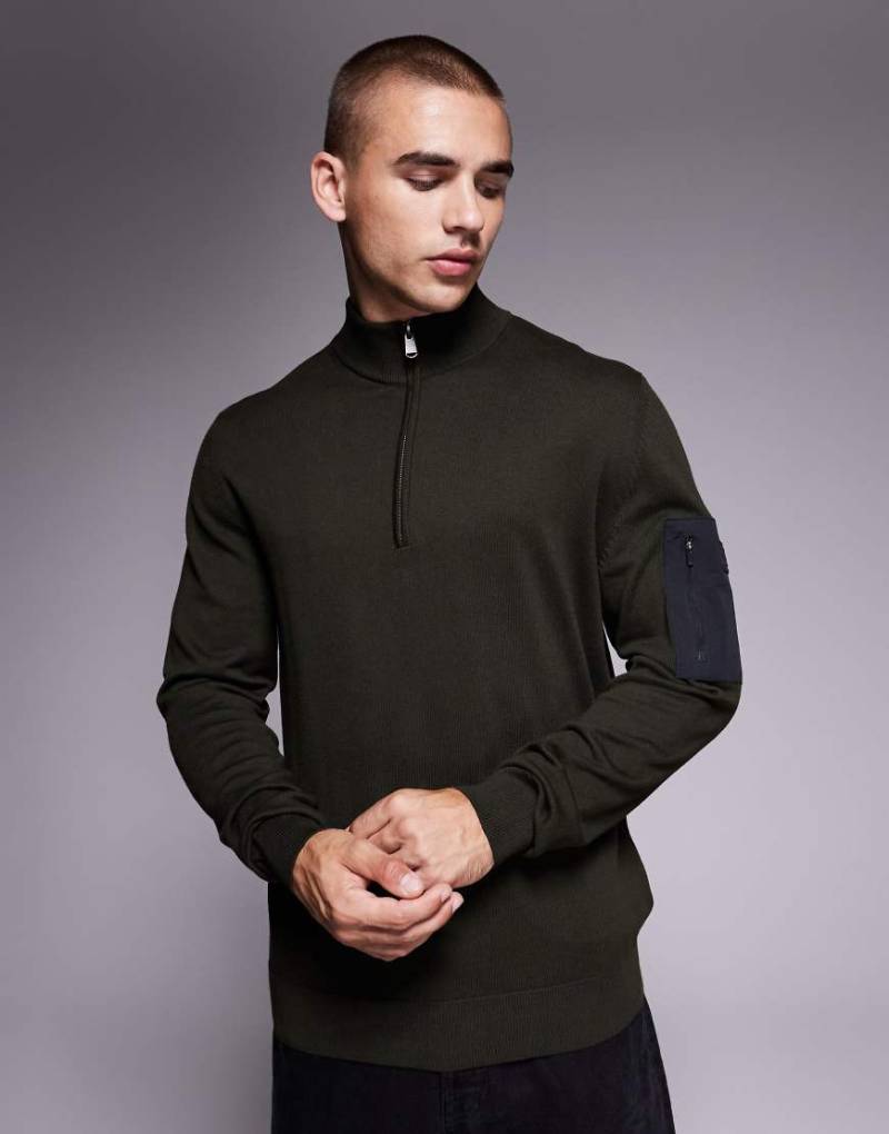 Barbour International - Blades - Pullover aus Baumwolle in Salbeigrün mit halblangem Reißverschluss von Barbour International