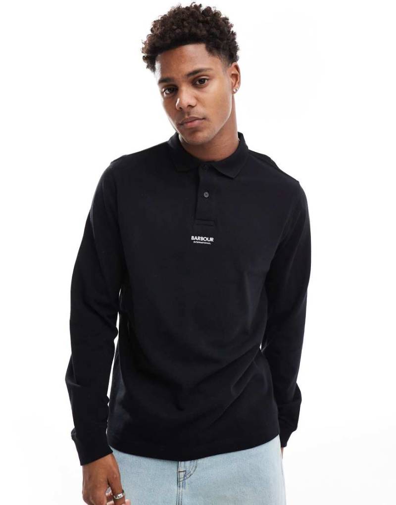 Barbour International - Formula - Langärmliges Polohemd in Schwarz, exklusiv bei ASOS von Barbour International