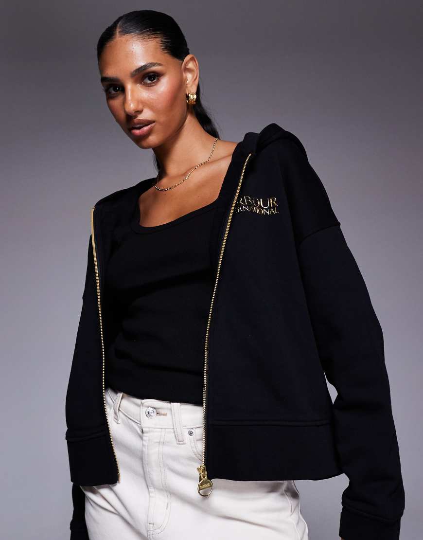 Barbour International - Lana - Kapuzenpullover in Schwarz mit Reißverschluss von Barbour International