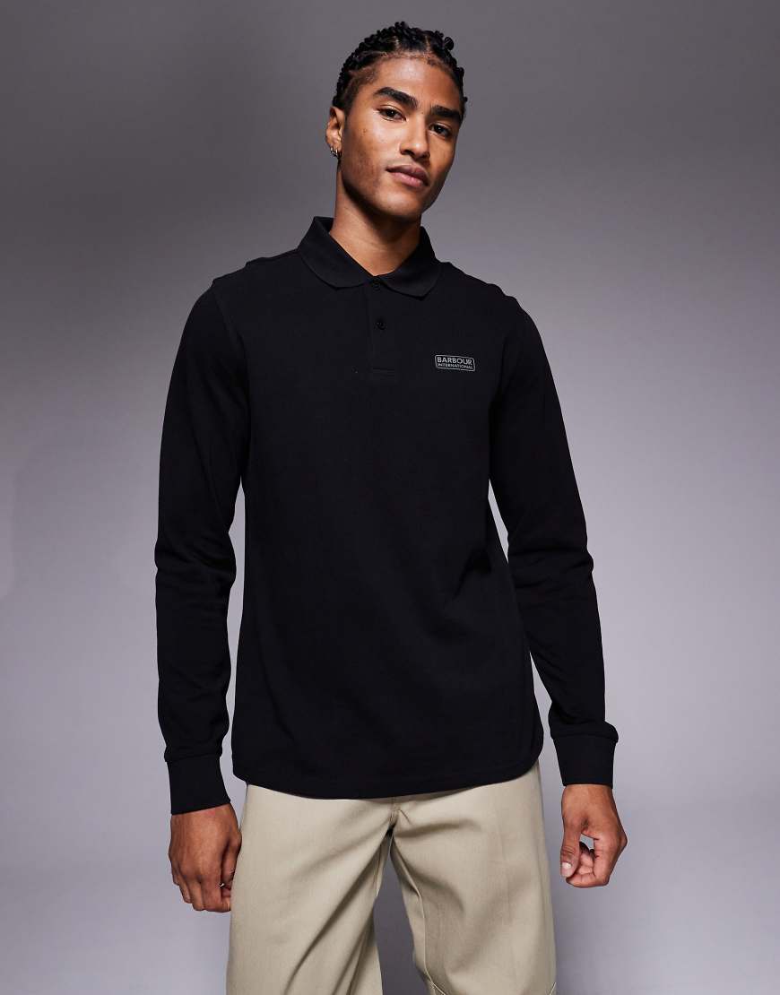 Barbour International - Langärmliges Polohemd in Schwarz/Zinnfarben von Barbour International