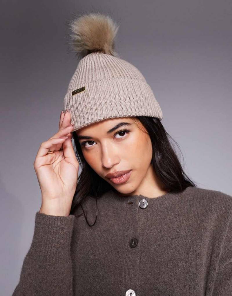 Barbour International - Mallory - Strickmütze in Hellbeige mit Bommel-Neutral von Barbour International