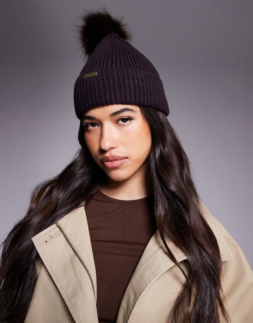 Barbour International - Mallory - Strickmütze in Schokobraun mit Bommel-Brown von Barbour International