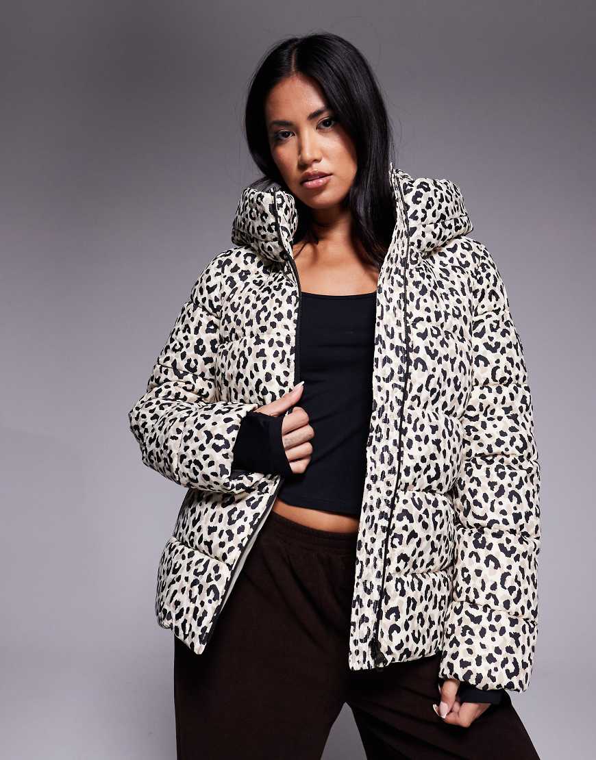 Barbour International - Olivio - Oversize-Pufferjacke in Beige mit Leopardenmuster-Bunt von Barbour International