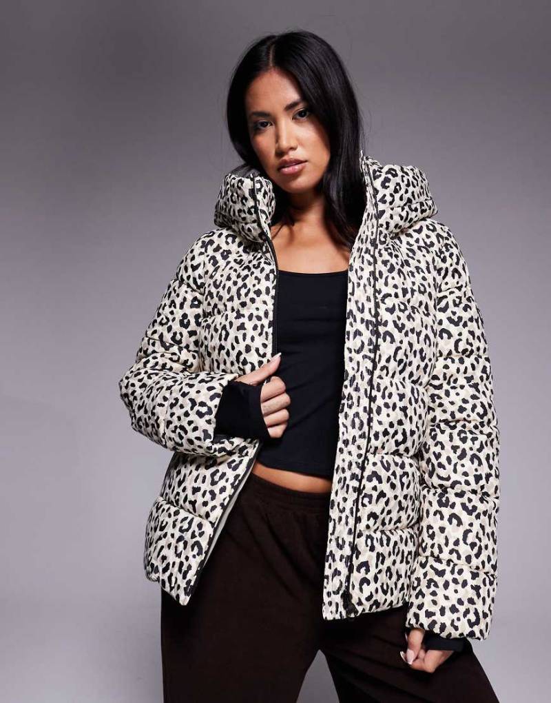 Barbour International - Olivio - Oversize-Pufferjacke in Beige mit Leopardenmuster-Bunt von Barbour International