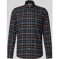Barbour Slim Fit Freizeithemd aus reiner Baumwolle Modell 'KYELOCH' in Dunkelbraun, Größe XXL von Barbour