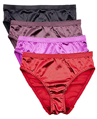 Barbra Damen-Bikinihöschen, seidig, sexy, Satin, Größe S – Übergröße, Multipack, 4 Stück - Kirsche, Small von Barbra Lingerie