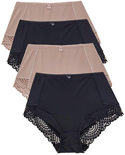 Barbra Lingerie Damen-Slips, Unterwäsche, Bauchkontrolle, Größe S-Plus, 4er-Pack, Miederhöschen, Spitzenbesatz, XX-Large Plus von Barbra Lingerie
