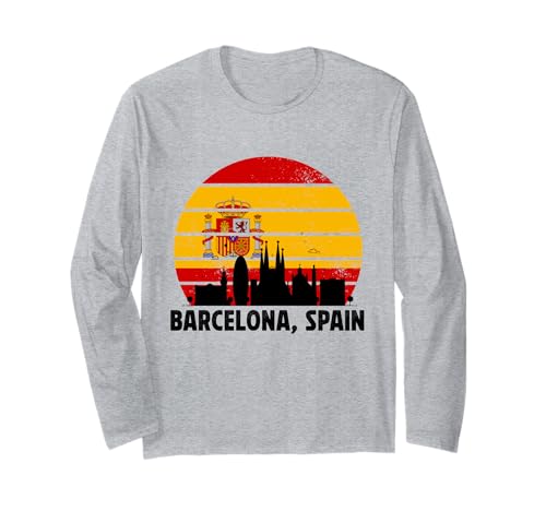 Barcelona Spanien Souvenir Flagge Bandera España Männer Frauen Mädchen Langarmshirt von Barcelona Spain Souvenir Skyline