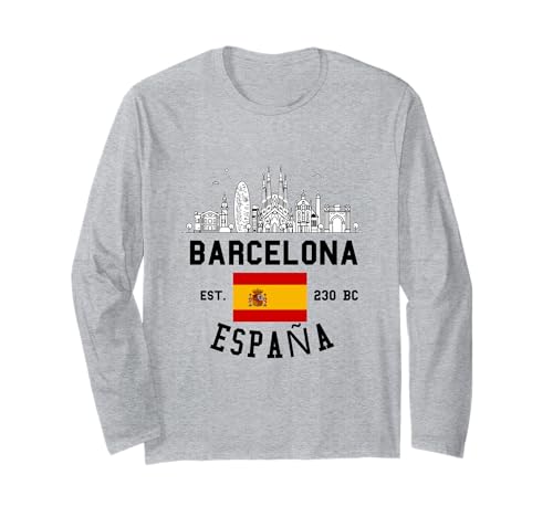 Barcelona Spanien Souvenir Flagge Bandera España Männer Frauen Mädchen Langarmshirt von Barcelona Spain Souvenir Skyline