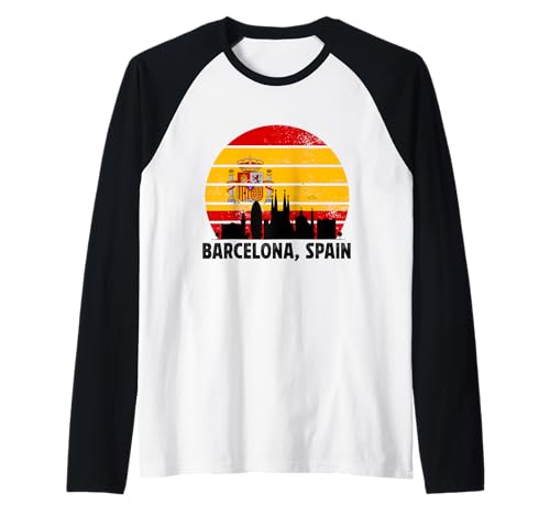 Barcelona Spanien Souvenir Flagge Bandera España Männer Frauen Mädchen Raglan von Barcelona Spain Souvenir Skyline