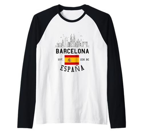 Barcelona Spanien Souvenir Flagge Bandera España Männer Frauen Mädchen Raglan von Barcelona Spain Souvenir Skyline