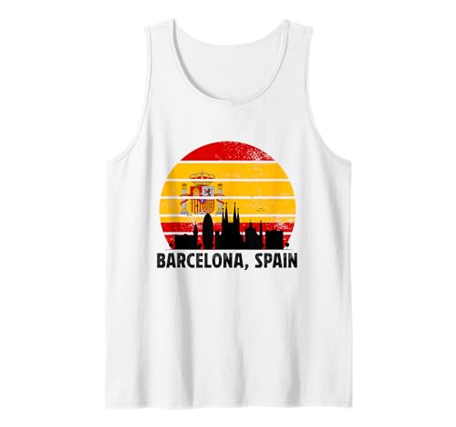 Barcelona Spanien Souvenir Flagge Bandera España Männer Frauen Mädchen Tank Top von Barcelona Spain Souvenir Skyline