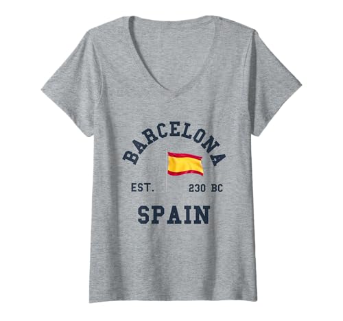 Damen Barcelona Spanien Souvenir Flagge Bandera España Männer Frauen Mädchen T-Shirt mit V-Ausschnitt von Barcelona Spain Souvenir Skyline