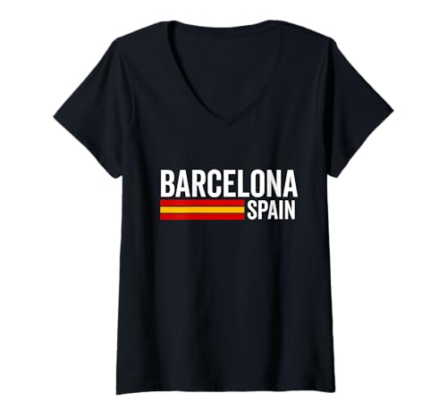 Damen Barcelona Spanien Souvenir Flagge Bandera España Männer Frauen Mädchen T-Shirt mit V-Ausschnitt von Barcelona Spain Souvenir Skyline