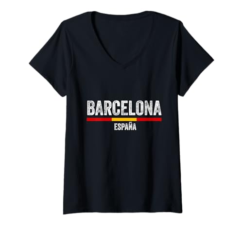 Damen Souvenirs from Barcelona Spanien Flag España Reminder T-Shirt mit V-Ausschnitt von Barcelona Spain Souvenir Skyline