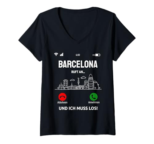 Damen Barcelona Ruft An Design Urlaub Städtereise Spanien T-Shirt mit V-Ausschnitt Damen Barcelona Ruft An Design Urlaub Städtereise Spanien T-Shirt mit V-Ausschnitt von Barcelona Spanien Urlaub Geschenkidee