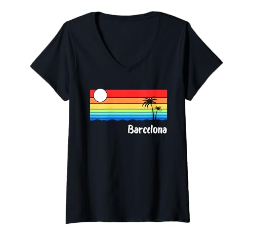 Damen Barcelona Vintage Design Urlaub Städtereise Spanien T-Shirt mit V-Ausschnitt Damen Barcelona Vintage Design Urlaub Städtereise Spanien T-Shirt mit V-Ausschnitt von Barcelona Spanien Urlaub Geschenkidee