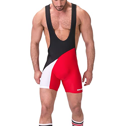 Barcode Berlin 91345 Singlet Luckenwalde - Wrestling Anzug - Ringer Anzug - Ringer Trikot (Large, Schwarz / Weiss / Rot) von Barcode Berlin