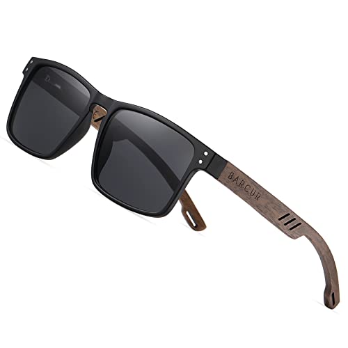 Barcur Quadrat Sonnenbrille Herren Holz Polarisiert uv400 Schutz (Schwarz) von Barcur
