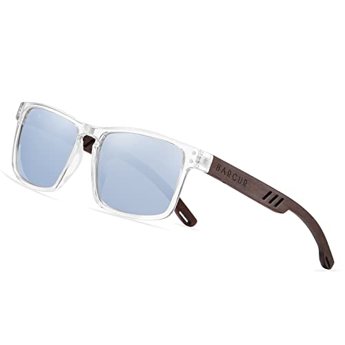 Barcur Quadrat Sonnenbrille Herren Holz Polarisiert uv400 Schutz (Silber) von Barcur