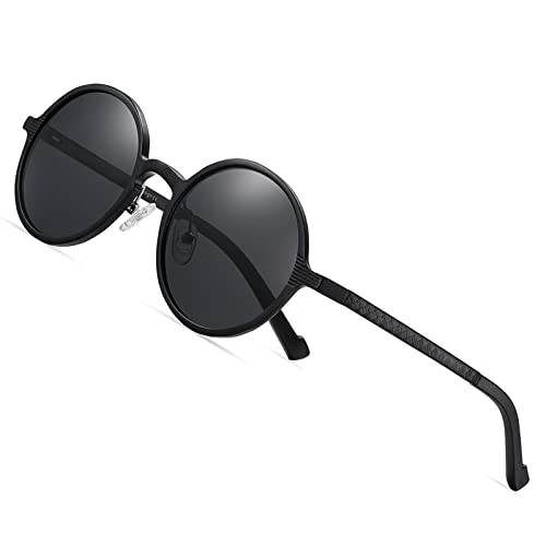 Barcur Retro Sonnenbrille Herren Rund Vintage Polarisierende Design (Schwarz Einzelne Brücke) von Barcur