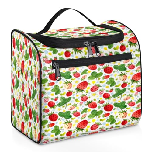 Fruit Strawberry Toiletries Cosmetic Bag Portable Cosmetic Bag Large Capacity Ladies Cosmetic Bag Travel Cosmetic Bag Cosmetic Organizer Waterproof with Divider and Handle, wie abgebildet von Bardic