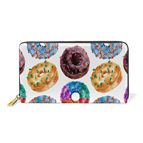 GIGIJY Aquarell-Geldbörse mit köstlichem Donut-Muster, mehrere Kreditkartenfächer, Tasche für Damen, echtes Leder, mit Reißverschluss, lange Geldbörse, multi, Einheitsgröße von Bardic