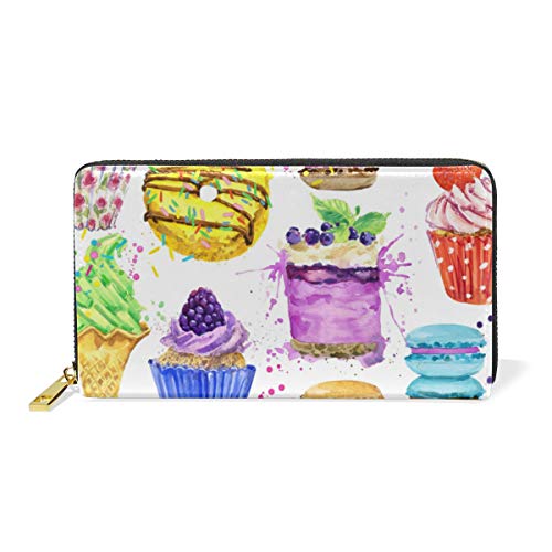 GIGIJY Aquarell-Geldbörse mit süßem Pud-Muster, mehrere Kreditkartenfächer, Tasche für Damen, echtes Leder, mit Reißverschluss, lange Geldbörse, multi, Einheitsgröße von Bardic
