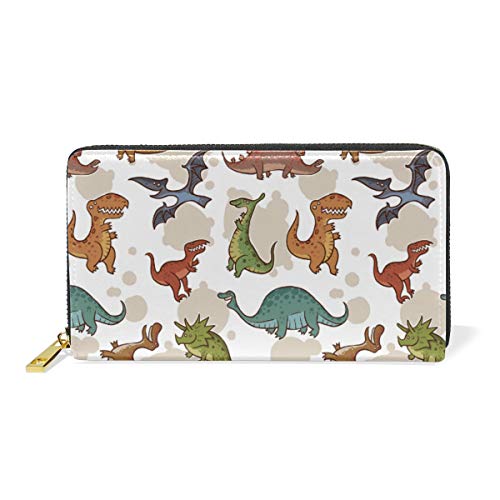 GIGIJY Cartoon-Dinosaurier-Geldbörse, mehrere Kreditkartenfächer, Tasche für Damen, echtes Leder, mit Reißverschluss, lange Geldbörse, multi, Einheitsgröße von Bardic