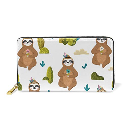 GIGIJY Cartoon Faultier Geldbörse Multi Kreditkartenhalter Tasche für Frauen Echtes Leder Reißverschluss Lange Geldbörse, multi, Einheitsgröße von Bardic