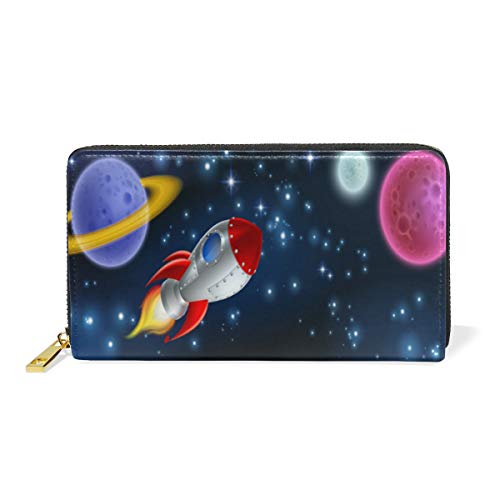 GIGIJY Cartoon Galaxy Weltraum Geldbörse Multi Kreditkartenhalter Tasche für Frauen Echtes Leder Reißverschluss Lange Geldbörse, multi, Einheitsgröße von Bardic